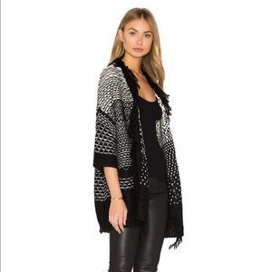 BOEMO REVOLVE Vendome Black & White Fringe Boho Open Draped Cardigan
